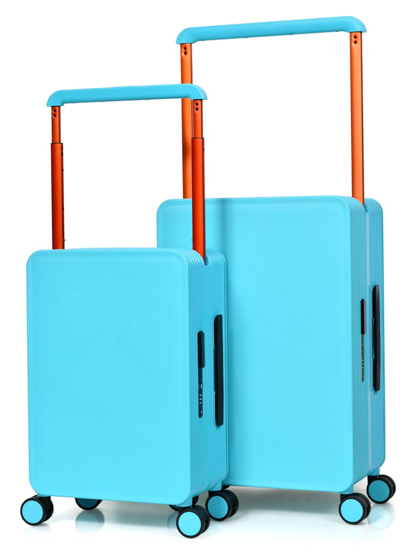 Morano Hard-Side luggage Unisex ABS Lightweight 4 Double Wheeled Suitcase with Built-In TSA type lock (2-Set, Blue) Size 20''+24'''Inches. - Image 1