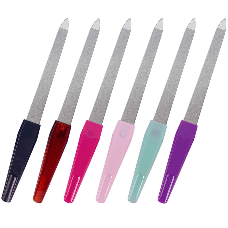 GigaGround Metal Nail File (6 Pcs), Nail Files for Natural Nails Made of Stainless Steel, Sword Fingernail Files with Sharp Pointed Tip Non Slip Handle, Diamond Finger Nail Filers for Women Sapphire Grit - Image 1