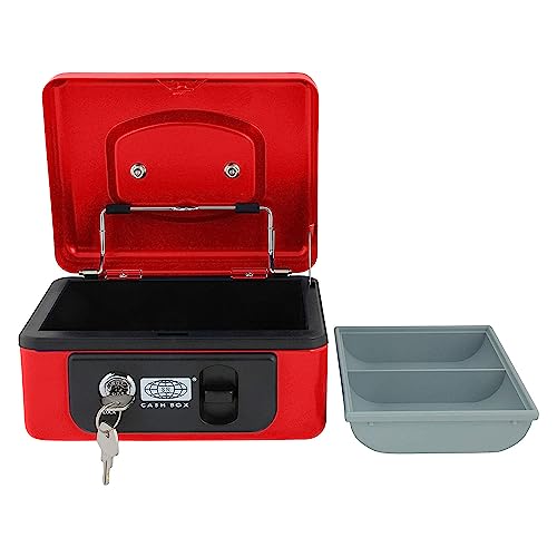 oddpod™ SR Taiwan Imported Metal Cash Box/Safe Locker Box for Jewellery, Money Box for Cash with Plastic Coin Storage Tray (Small Size) - Red - Image 3