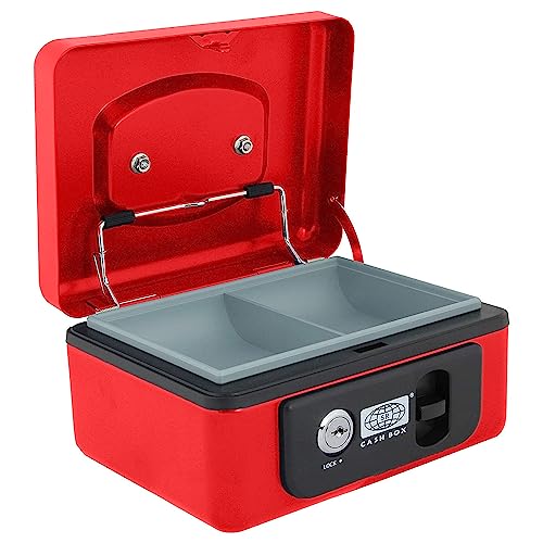 oddpod™ SR Taiwan Imported Metal Cash Box/Safe Locker Box for Jewellery, Money Box for Cash with Plastic Coin Storage Tray (Small Size) - Red - Image 1