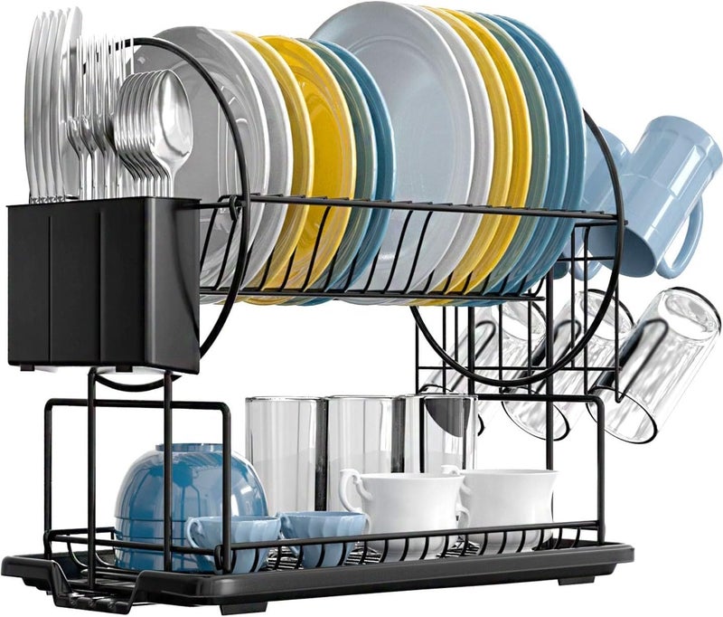 Glaceon 2 Tier Large Dish Drying Rack for Kitchen Counter with Drainboard Space Saving Stainless Steel Strainer(GL-01)(339 Rack) - Image 1