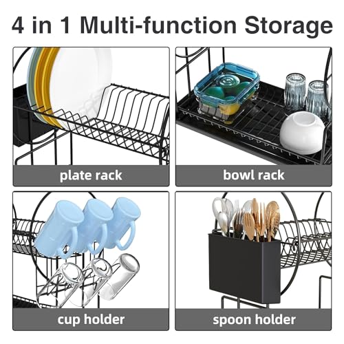 Glaceon 2 Tier Large Dish Drying Rack for Kitchen Counter with Drainboard Space Saving Stainless Steel Strainer(GL-01)(339 Rack) - Image 3