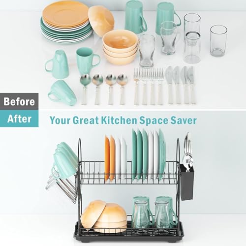Glaceon 2 Tier Large Dish Drying Rack for Kitchen Counter with Drainboard Space Saving Stainless Steel Strainer(GL-01)(339 Rack) - Image 4