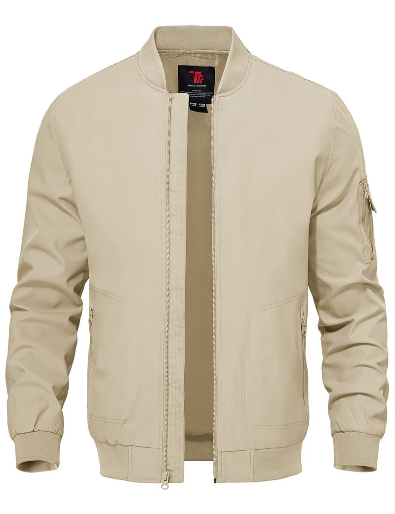 TBMPOY Men's Lightweight Bomber Jackets Light Windbreaker Casual Stylish Fall Golf Zip Up Fashion Dress Business Varsity Light Khaki XXXL - Image 1