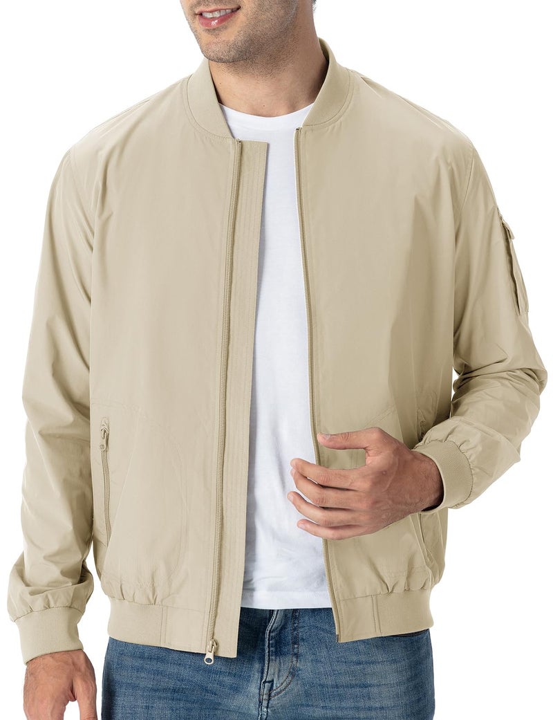 TBMPOY Men's Lightweight Bomber Jackets Light Windbreaker Casual Stylish Fall Golf Zip Up Fashion Dress Business Varsity Light Khaki XXXL - Image 2