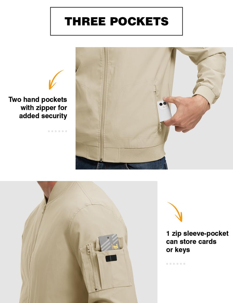 TBMPOY Men's Lightweight Bomber Jackets Light Windbreaker Casual Stylish Fall Golf Zip Up Fashion Dress Business Varsity Light Khaki XXXL - Image 4