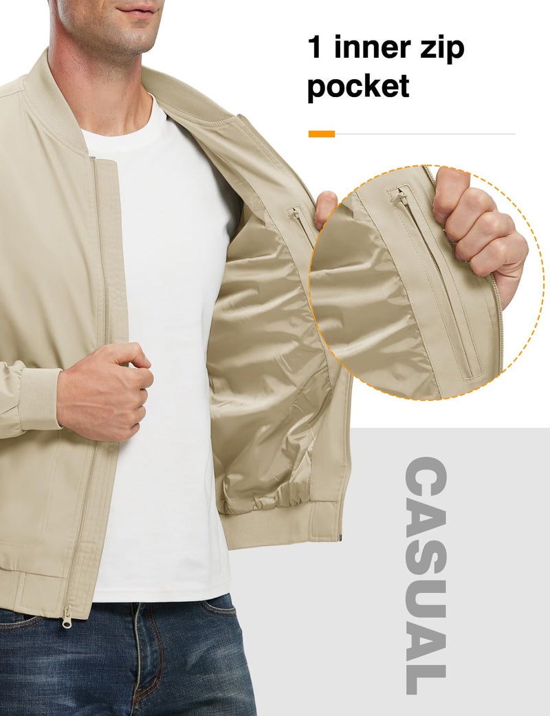 TBMPOY Men's Lightweight Bomber Jackets Light Windbreaker Casual Stylish Fall Golf Zip Up Fashion Dress Business Varsity Light Khaki XXXL - Image 5