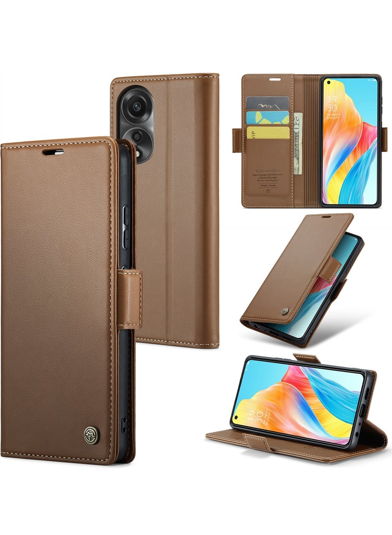 CaseMe Phone Case Luxury PU Leather Design Anti Fingerprint 023 Flip Cover Card Slot Holder Cover For Oppo A78 4g (Brown) - Image 1