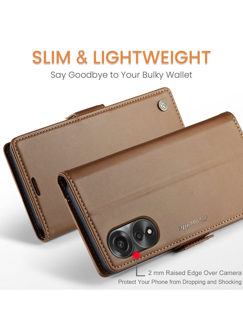 CaseMe Phone Case Luxury PU Leather Design Anti Fingerprint 023 Flip Cover Card Slot Holder Cover For Oppo A78 4g (Brown) - Image 2