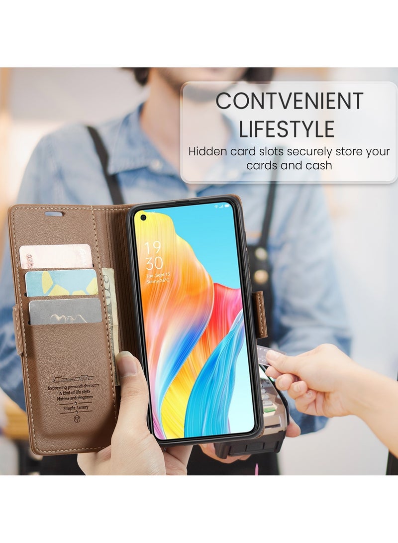 CaseMe Phone Case Luxury PU Leather Design Anti Fingerprint 023 Flip Cover Card Slot Holder Cover For Oppo A78 4g (Brown) - Image 4
