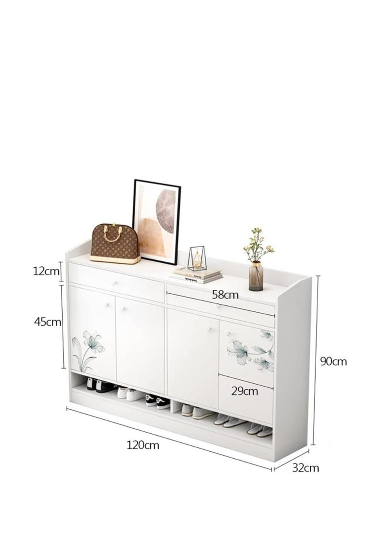 Shoe Cabinet,4 Tiers Wood Large Capacity Shoe Rack with 2 Drawers and Removable Partition for Home Entryway Hallway Living Room - Image 2