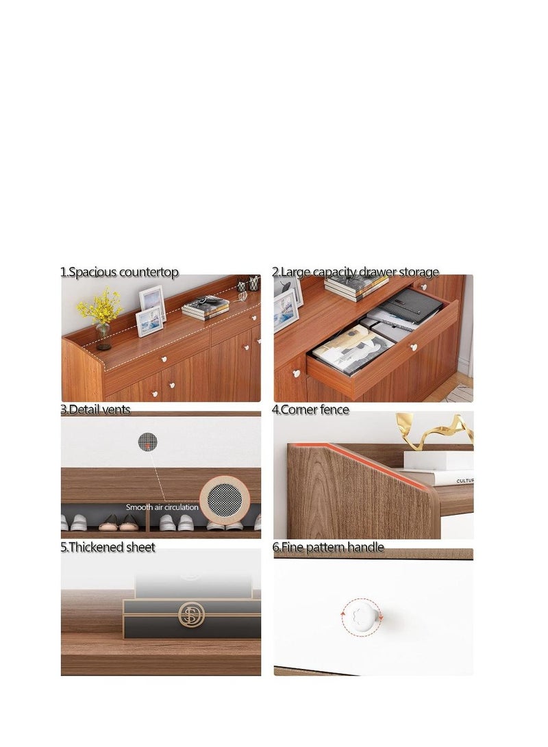 Shoe Cabinet,4 Tiers Wood Large Capacity Shoe Rack with 2 Drawers and Removable Partition for Home Entryway Hallway Living Room - Image 5