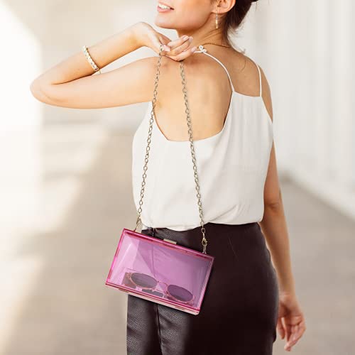 WJCD Women Clear Purse Acrylic Box Clutch Handbag, Small Transparent Crossbody Evening Bag Stadium Approved Gold Chain Strap (Purple) - Image 5