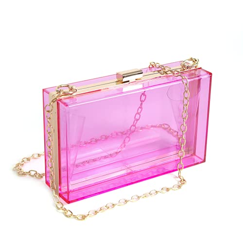 WJCD Women Clear Purse Acrylic Box Clutch Handbag, Small Transparent Crossbody Evening Bag Stadium Approved Gold Chain Strap (Purple) - Image 1