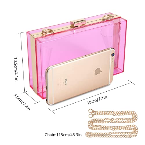 WJCD Women Clear Purse Acrylic Box Clutch Handbag, Small Transparent Crossbody Evening Bag Stadium Approved Gold Chain Strap (Purple) - Image 2