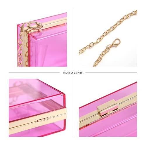 WJCD Women Clear Purse Acrylic Box Clutch Handbag, Small Transparent Crossbody Evening Bag Stadium Approved Gold Chain Strap (Purple) - Image 3