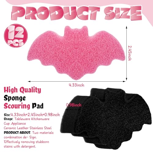 Tioncy 12 Pack Bat Kitchen Sponges Bulk Dual Sided Scrubber Sponges Dishwashing Non Scratch for Bat Kitchen Accessories Dish Scouring Black White Pink - Image 5