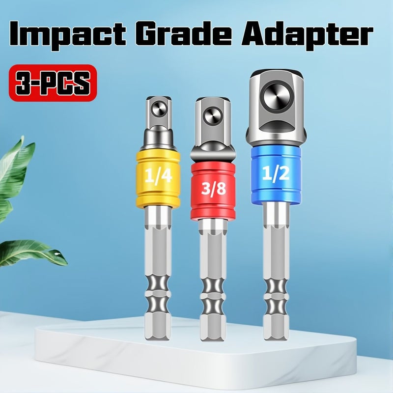 3Pcs Socket Adapter Extension Rod Set Hex Shank to Square Drive - Image 5