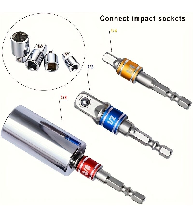 3Pcs Socket Adapter Extension Rod Set Hex Shank to Square Drive - Image 3