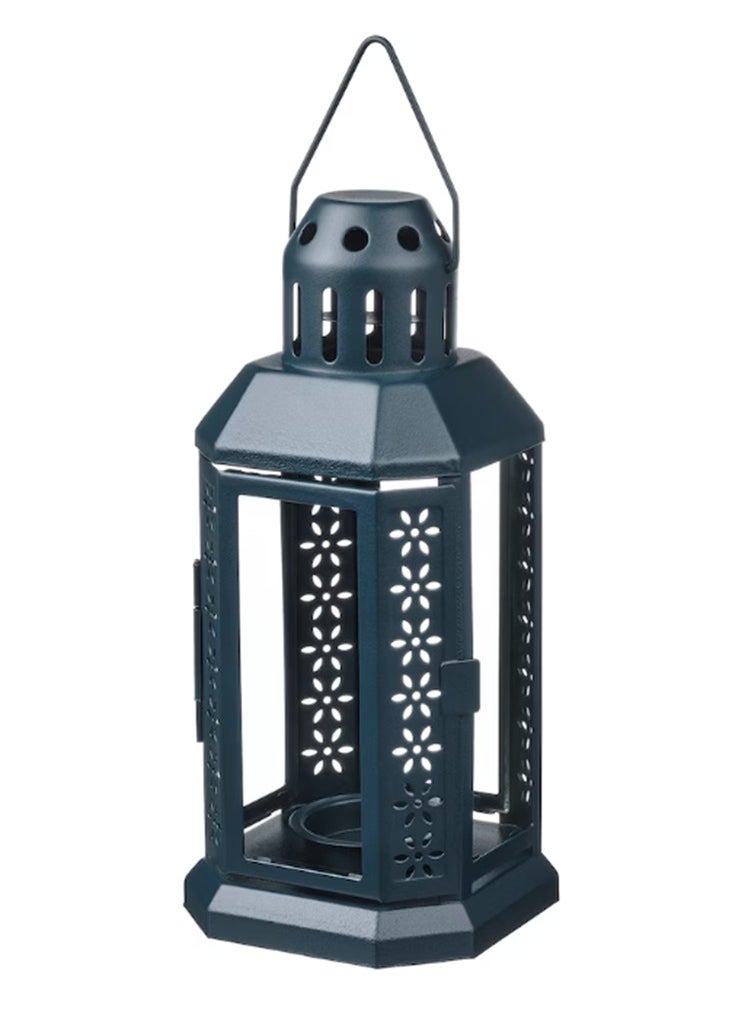 Ikea - ENRUM Lantern For Tealight - In/Outdoor- Black-Blue - 22 cm - Image 1