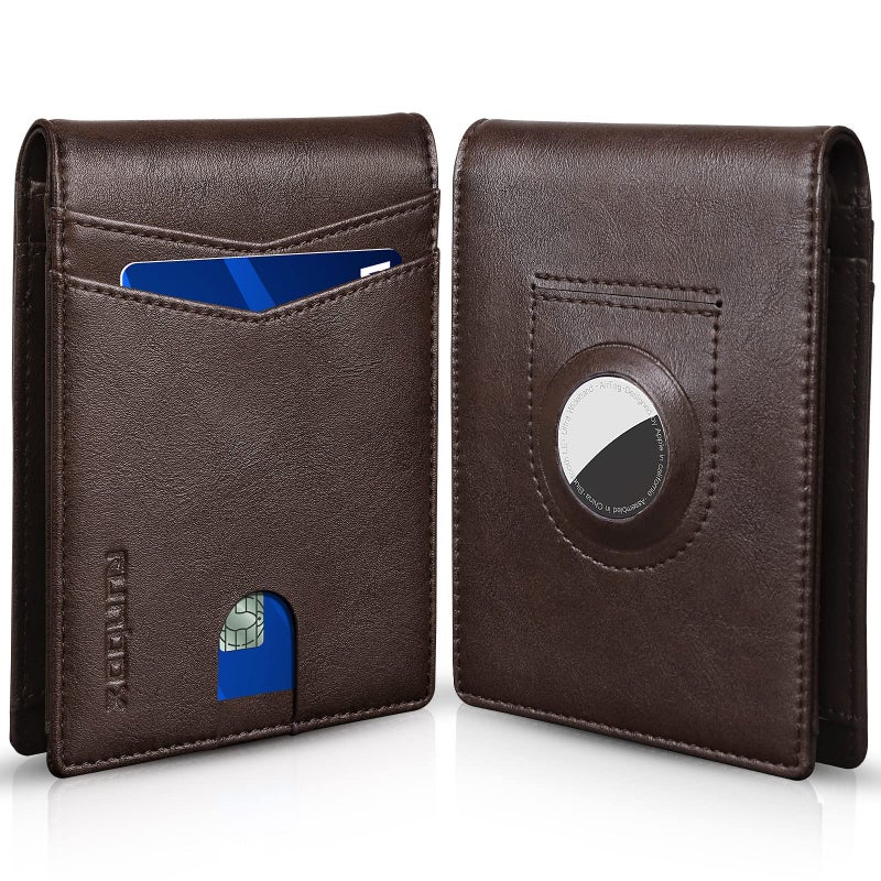 RUNBOX AirTagWalletMensSlimRFID Blocking Wallets Leather with Bill Compartment Air Tag Bifold Card Holder Wallet Gifts for Men Dad - Image 2