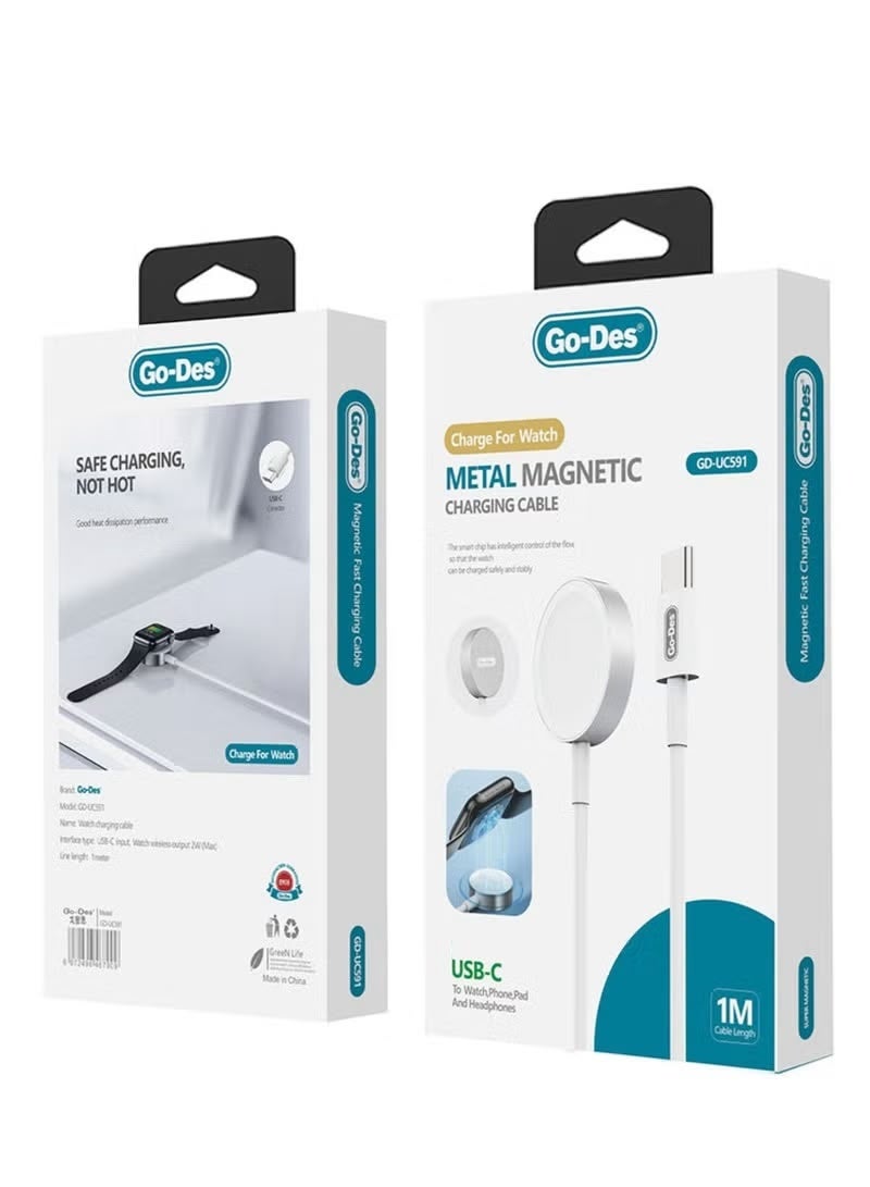 Go-Des GD-UC591 Wireless Magnetic Type-C Charging Cable for Apple Watch Series Smartwatch, 1M, White - Image 1
