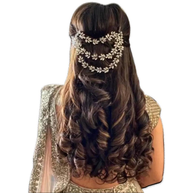 Imaashi Rhinestone Kundan Work Wedding Tiara Headband Bridal Headpiece Hair Chain for Party Hair Accessories for Girls Women (White & Red) - Image 4