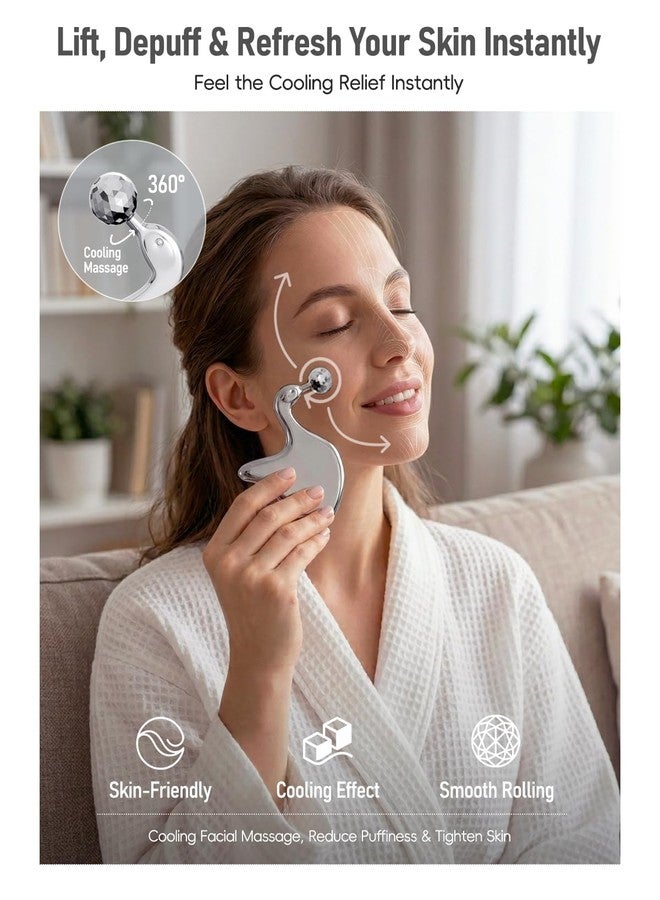 Amirce Stainless Steel Gua Sha with Eye Roller for Jawline Sculpting, Cheeks & Chin - Image 4