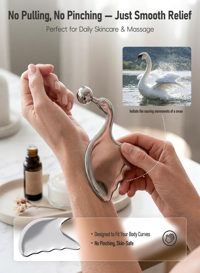 Amirce Stainless Steel Gua Sha with Eye Roller for Jawline Sculpting, Cheeks & Chin - Image 2
