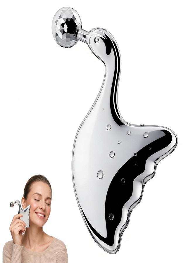 Amirce Stainless Steel Gua Sha with Eye Roller for Jawline Sculpting, Cheeks & Chin - Image 1