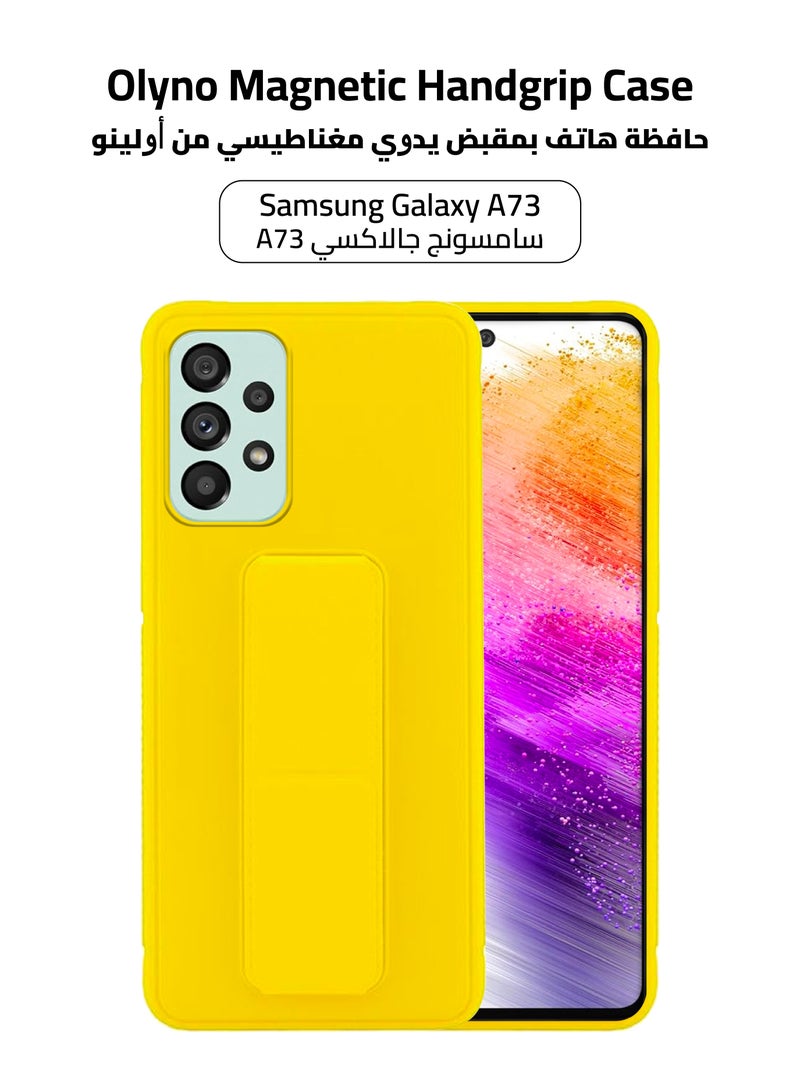 أولينو غطاء خلفي من السيليكون لسامسونج جالاكسي ايه 73 - مع حامل ركل متعدد الأغراض وحامل مغناطيسي للسيارة-لون أصفر