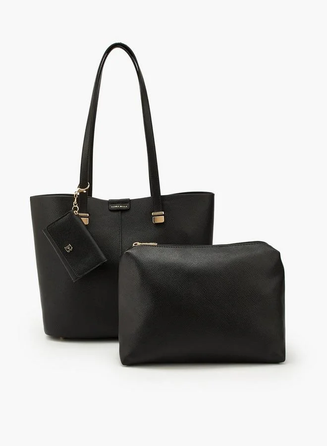 Flora Bella By Shoexpress Textured Tote Bag With Pouch And Card Holder