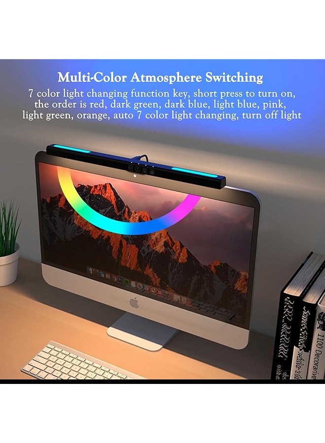 erorex Computer Monitor Lamp 7 Rgb Light Modes Gaming Light Eye Caring No Screen Glare Screenbar Monitor Light Dimmable 3 Color Temperature Atmosphere Desk Lamp For Office Study E Sports Flat - Image 3