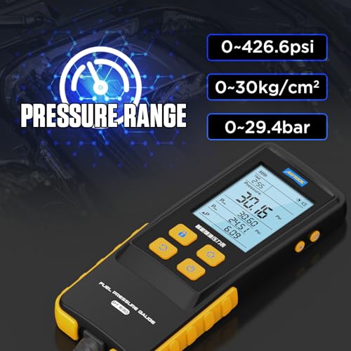 AUTOOL Fuel Pressure Gauge Digital Fuel Pressure Tester Kit 0-426PSI 0~29bar for Petrol Engine Fuel Pressure Test, Automotive Fuel Pressure Tester with Hoses Adapters PT630 - Image 2