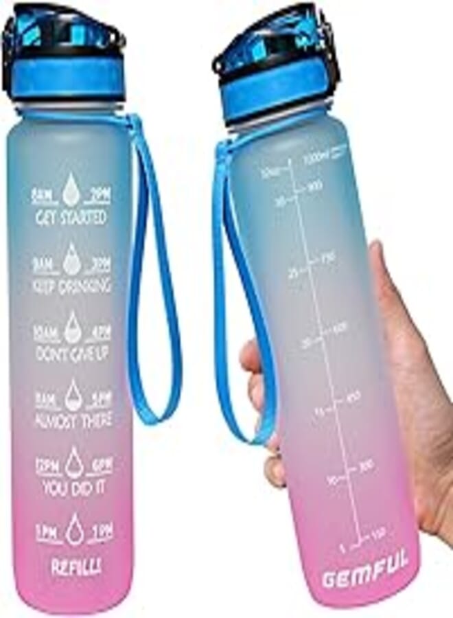 GEMFUL Water Bottle with Straw 32 oz BPA Free for Fitness Gym Outdoor Sports Blue