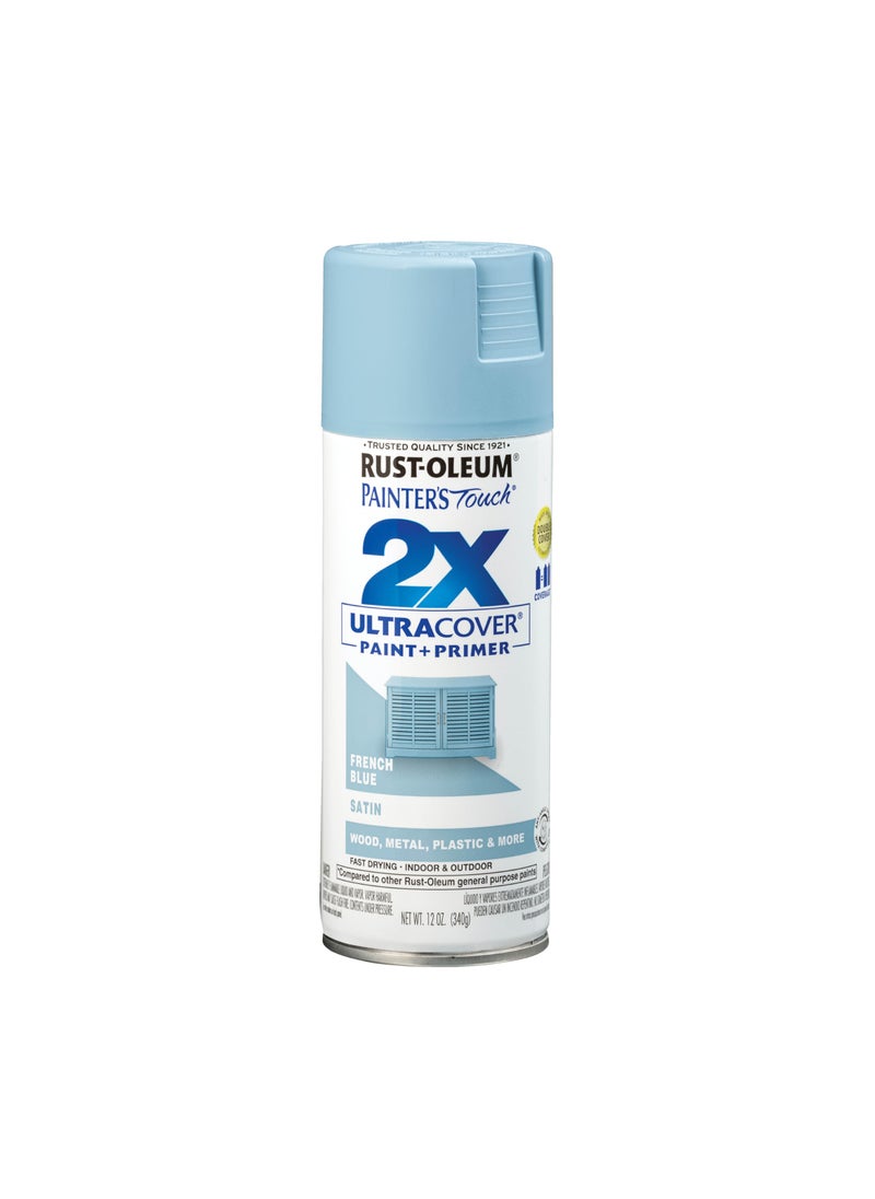 RUST-OLEUM Rust-Oleum 334088 Painter's Touch 2X Ultra Cover Spray Paint, 12 oz, Satin French Blue  - Image 1