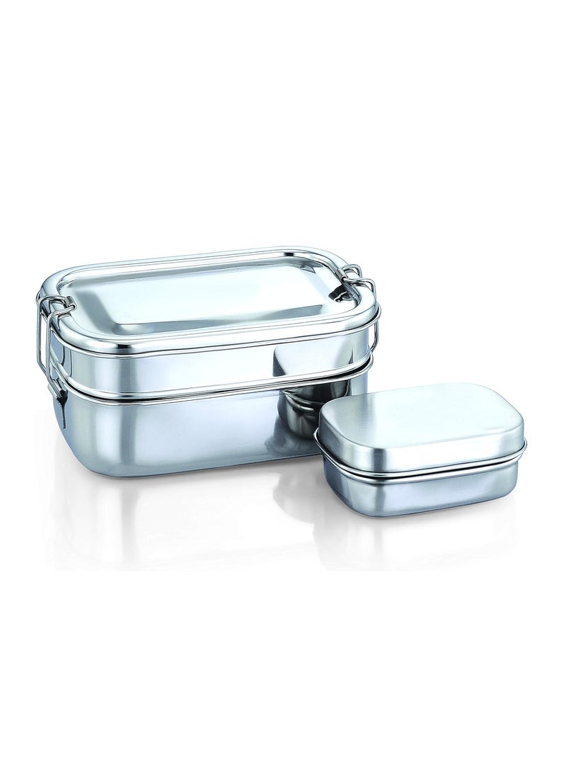 Expresso Expresso Stainless Steel Double Decker Lunch Box for School, Office Tiffin - Rectangle Shape 