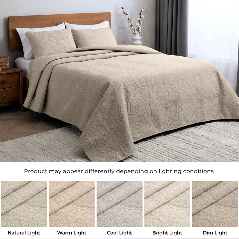 Mellanni Twin Bedspread Coverlet Set - Bedding Cover with Sham - Ultrasonic Quilting Technology - 2 Piece Oversized Quilt Set - Bedspreads & Coverlets (Twin, Beige) - Image 3