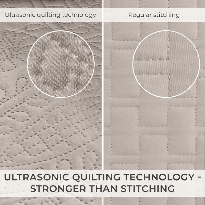 Mellanni Twin Bedspread Coverlet Set - Bedding Cover with Sham - Ultrasonic Quilting Technology - 2 Piece Oversized Quilt Set - Bedspreads & Coverlets (Twin, Beige) - Image 2