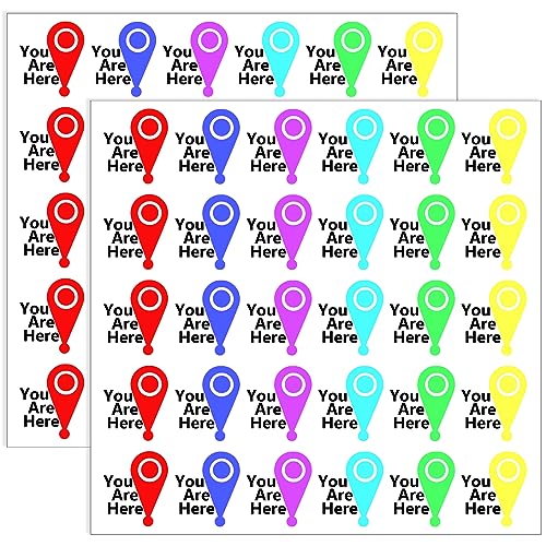 Well Tile You are Here Map Pointer Stickers 60 Pcs - Travel Location Marker Vinyl Decals Geography Teaching Aids Waterproof Adventure Map Markers Office Presentation Markers Classroom Geography Supplies - Image 1