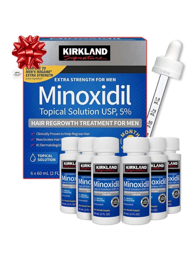 Kirkland Signature Minoxidil 5% Topical Solution for Men - 6 Month Supply (6 x 2 Fl Oz), Hair Regrowth Treatment with Dropper - Image 1