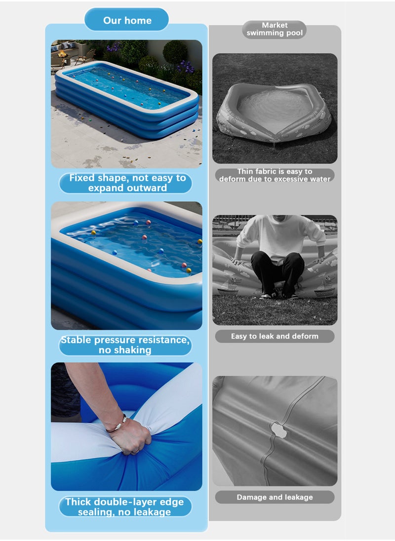 Paka Rabbit Rectangle Shape Inflatable Swimming Pool, Thickened Paddling Pool with Inflatable Safety Bubble Bottom, Durable Multifunctional Blow up Pool, Family Lounge Pool, Ideal Choice for Indoor Entertainment and Outdoor Activities  - Image 3