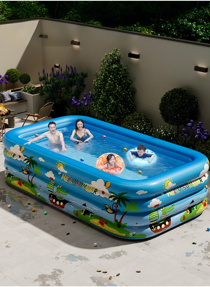 Rectangle Shape Inflatable Swimming Pool, Thickened Paddling Pool with Inflatable Safety Bubble Bottom, Durable Multifunctional Blow up Pool, Family Lounge Pool, Ideal Choice for Indoor Entertainment and Outdoor Activities