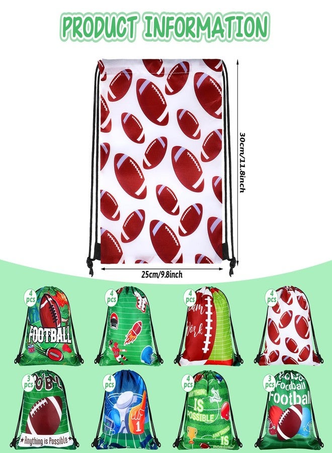 Woanger 30 Pcs Football Party Favors Bags Drawstring Football Gift Bags Fabric Print Candy Goodie Snacks Treat Backpacks for Sports Theme Birthday Party Supplies 10 x 11 Inch - Image 3