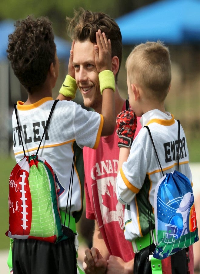 Woanger 30 Pcs Football Party Favors Bags Drawstring Football Gift Bags Fabric Print Candy Goodie Snacks Treat Backpacks for Sports Theme Birthday Party Supplies 10 x 11 Inch - Image 2