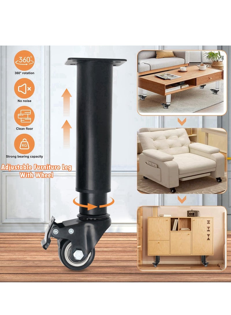 Movable Adjustable Metal Table Leg with 360° Wheel Kaki Meja Bed Leg Support Sofa Leg Furniture Feet - Image 1