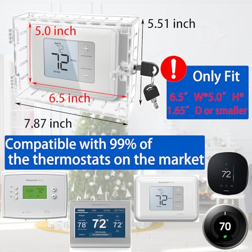 Young Dance 2PCS Large Thermostat Lock Box Cover with Key,Clear Thermostat Cover with Lock Fits Honeywell Thermostat On Wall,AC Lock Box Cover with Key Fits Thermostats 6.5" W x5.0 H or Smaller - Image 2