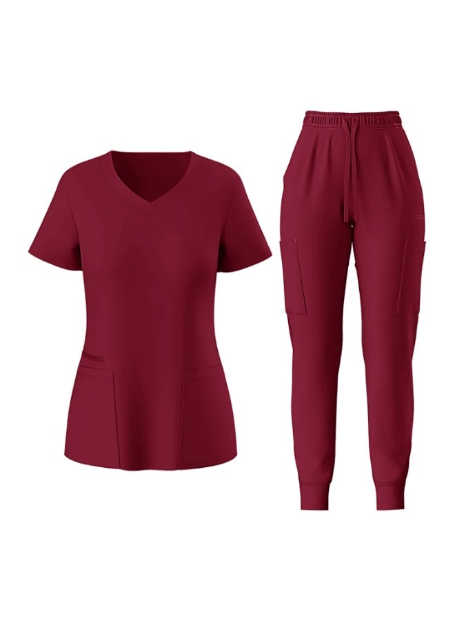 Loquat Womens Medical Scrubs Set Medical Uniform Set Wine Red - Image 1