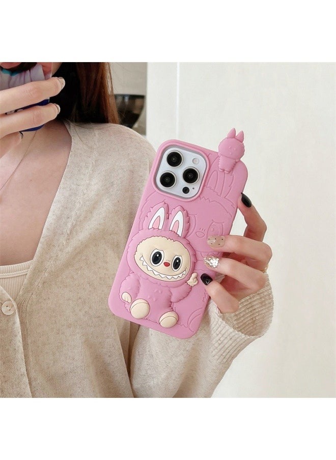 Cartoon lying three-dimensional Labubu is suitable for iPhone 15ProMax/15Pro anti-fall mobile phone protective cover