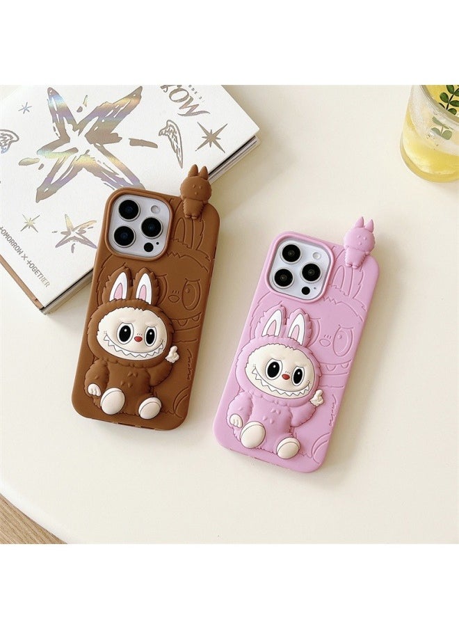 Cartoon lying three-dimensional Labubu is suitable for iPhone 15ProMax/15Pro anti-fall mobile phone protective cover
